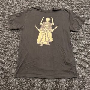 Aska Mens Black Graphic T-Shirt Multi-Armed‎ Sword Figure Owl Logo Size Medium